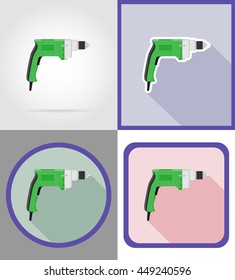 electric drill tools for construction and repair flat icons vector illustration isolated on background
