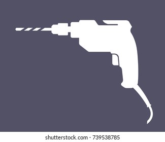 electric drill vector flat illustration on dark blue background
