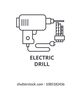 electric drill vector line icon, sign, illustration on background, editable strokes