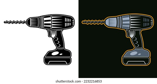 Objetos vectoriales de perforación eléctrica en dos estilos negro sobre blanco y colorido sobre fondo oscuro