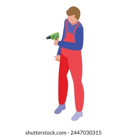 Electric drill work icon isometric vector. Worker repair. Online tool