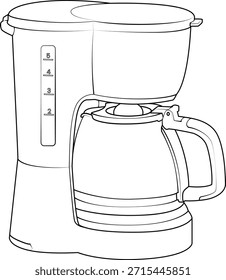  Ilustração elétrica do vetor da máquina de café gotejamento. Linha de arte ícone da máquina de café de cozinha com vidro carafe isolado no fundo branco.