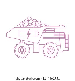 Electric dumper with ore, battery, charge symbol. New transport eco technologies.