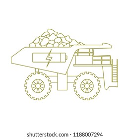 Electric dumper with ore, battery, charge symbol. New transport eco technologies.