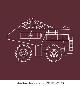 Electric dumper with ore, battery, charge symbol. New transport eco technologies.