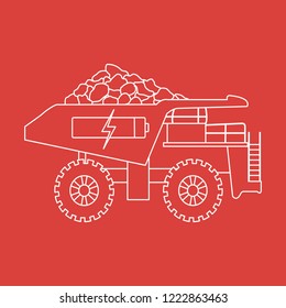 Electric dumper with ore, battery, charge symbol. New transport eco technologies.
