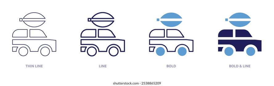 Electric eco car icon in 4 different styles. Thin Line, Line, Bold, and Bold Line. Duotone style. Editable stroke.