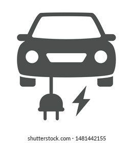 electric eco car with electric plug icon isolated on white background. electric eco car flat icon for web, mobile and user interface design. electric ecological transport comcept