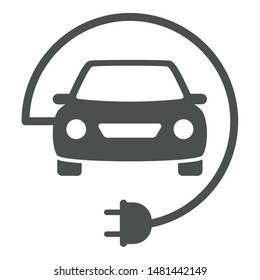 electric eco car with wire plug icon isolated on white background. electric eco car flat icon for web, mobile and user interface design. electric ecological transport comcept