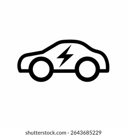 electric eco car with wire plug outline vector icon isolated on white background. electric auto car flat icon for web, mobile and user interface design. recharge car electric energy.