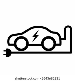 carro ecológico elétrico com fio delinear ícone vetor isolado no fundo branco. carro elétrico ícone plano para web, móvel e design de interface do usuário. recarregar carro energia elétrica.