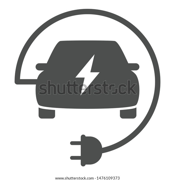 electric eco car\
with wire plug icon isolated on white background. electric eco car\
flat icon for web, mobile and user interface design. electric\
ecological transport\
comcept