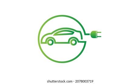 Electric eco city car with plug logo vector illustration template