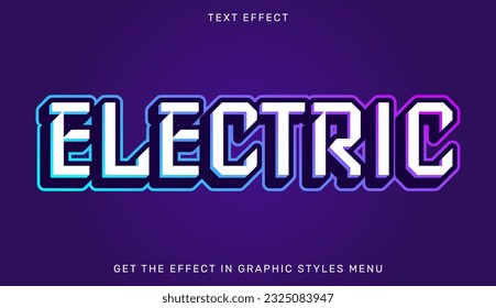 Efecto de texto modificable eléctrico en estilo 3d. Emblema de texto para publicidad, marca y logotipo comercial