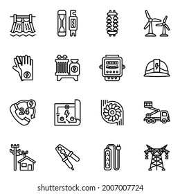 Electric, Electricity engineering, Electrical equipment vector line icons set 2. 