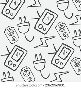 electric and electronic doodle icon design, with a black and white hand drawn style