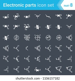 Electric and electronic icons, electric diagram symbols. Thyristors, triacs, diacs and transistors.