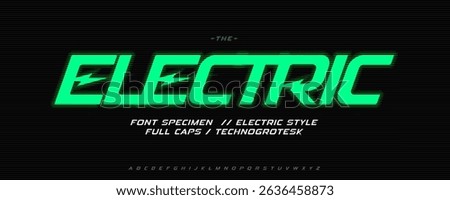 Electric energetic font, speed charged alphabet, dynamic slant typeface for EV brand, green energy logo and headline. Eco transport, charge station, electro station typographic design. Vector typeset