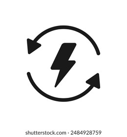 Electric energy with circular arrow. Power cycle flat icon isolated on white background. Vector illustration