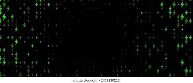 Electric Energy Icon Pattern Background Green Lightning Texturefor Speed Fast Charger Station. Current Charge Battery Digital Device BG, Charging Neon Light. Bolt Symbol Backdrop. Vector Illustration