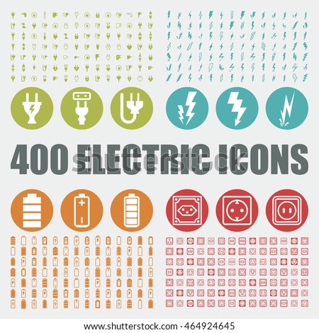 Electric and energy icons. Plug vector graphic. Socket web elements. Battery art object. Lightning pictogram.
