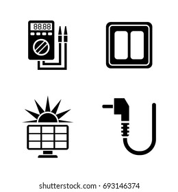 Electric Energy. Simple Related Vector Icons Set for Video, Mobile Apps, Web Sites, Print Projects and Your Design. Black Flat Illustration on White Background.