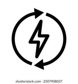 Electric energy symbol with circular arrows. Renewable power and sustainability concept. Vector illustration. Editable stroke.