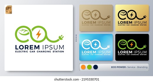 E-Energie-System Unternehmen Vector Illustration Logo Design. Leerer Name für das Eintragen Ihres Brandings. Entworfen mit Beispielen für alle Arten von Anwendungen. Sie können für Firma, Ladestation.