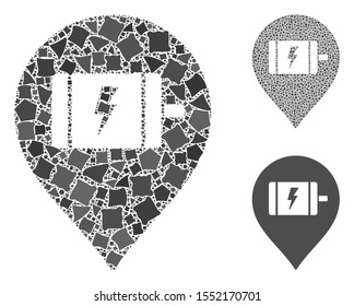 Electric engine marker composition of inequal pieces in various sizes and shades, based on electric engine marker icon. Vector inequal parts are grouped into composition.