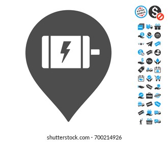 Electric Engine Marker grey icon with free bonus icon set. Vector illustration style is flat iconic symbols.