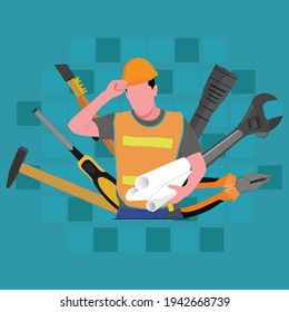 ilustración plana de ingeniería eléctrica con herramientas