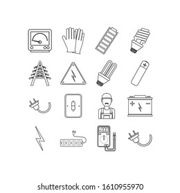 Electric equipment icon set design, Power electrical technology tool industry energy construction industrial and connection theme Vector illustration