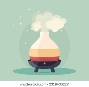 Electric essential oil diffuser, aroma air humidifier for home aromatherapy, flat design, comfort concept