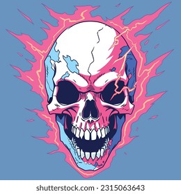 Electric Eternity: Striking Vector Art of Skulls Illuminated by Lightning