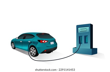Electric EV car charging battery on the white background. Concept of protecting the environment, loving the earth, Save for the world. Ready to apply to your design. Vector illustration.