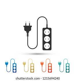 Electric extension cord icon isolated on white background. Power plug socket. Set elements in colored icons. Flat design. Vector Illustration