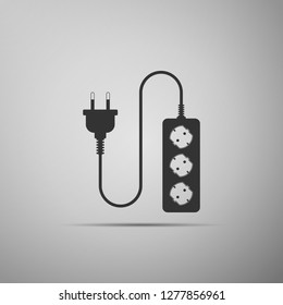 Electric extension cord icon isolated on grey background. Power plug socket. Flat design. Vector Illustration
