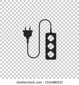 Electric extension cord icon isolated on transparent background. Power plug socket. Flat design. Vector Illustration
