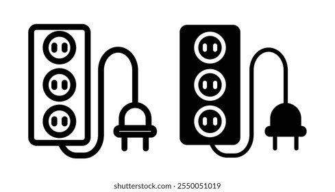 Electric extension cord Icon set in black filled and line.