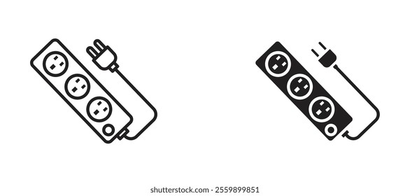 Electric extension cord Icon set in black color for ui designs