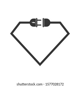 Icono del cable de extensión eléctrica en forma de diamante. Icono negro vector. Conexión de cable y enchufe aislados. Icono de Diamante plano