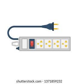 Electric extension cord. Power outlet plug. Electric power strip. Vector illustration flat design. Isolated on white background. Connecting and disconnecting appliances.