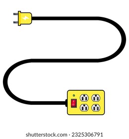 Electric extension cord. Power outlet plug. Electric power strip. illustration flat design. Connecting and disconnecting appliances