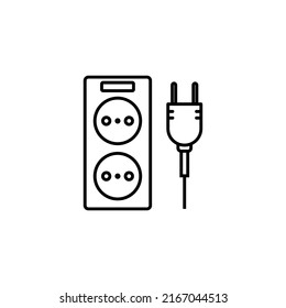 Electric extension cord with two slots line icon, outline vector sign, linear style pictogram isolated on white. Symbol, logo illustration. Editable stroke