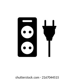 Electric extension cord with two slots line icon, outline vector sign, linear style pictogram isolated on white. Symbol, logo illustration. Editable stroke