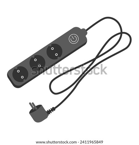 Electric extension cord vector. Extension cord for appliances with a wire. Extension cord with plug vector. Adapter for socket vector. Multi-socket adapter.