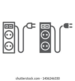 Electric extension line and glyph icon, energy and plug, socket sign, vector graphics, a linear pattern on a white background, eps 10.