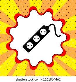 Electric extension plug sign. Black icon in the bubble on a yellow background pop art. Vector.