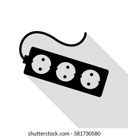 Electric extension plug sign. Black icon with flat style shadow path.