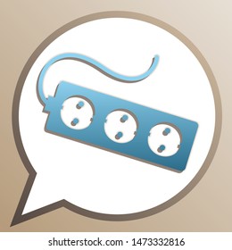 Electric extension plug sign. Bright cerulean icon in white speech balloon at pale taupe background. Illustration.
